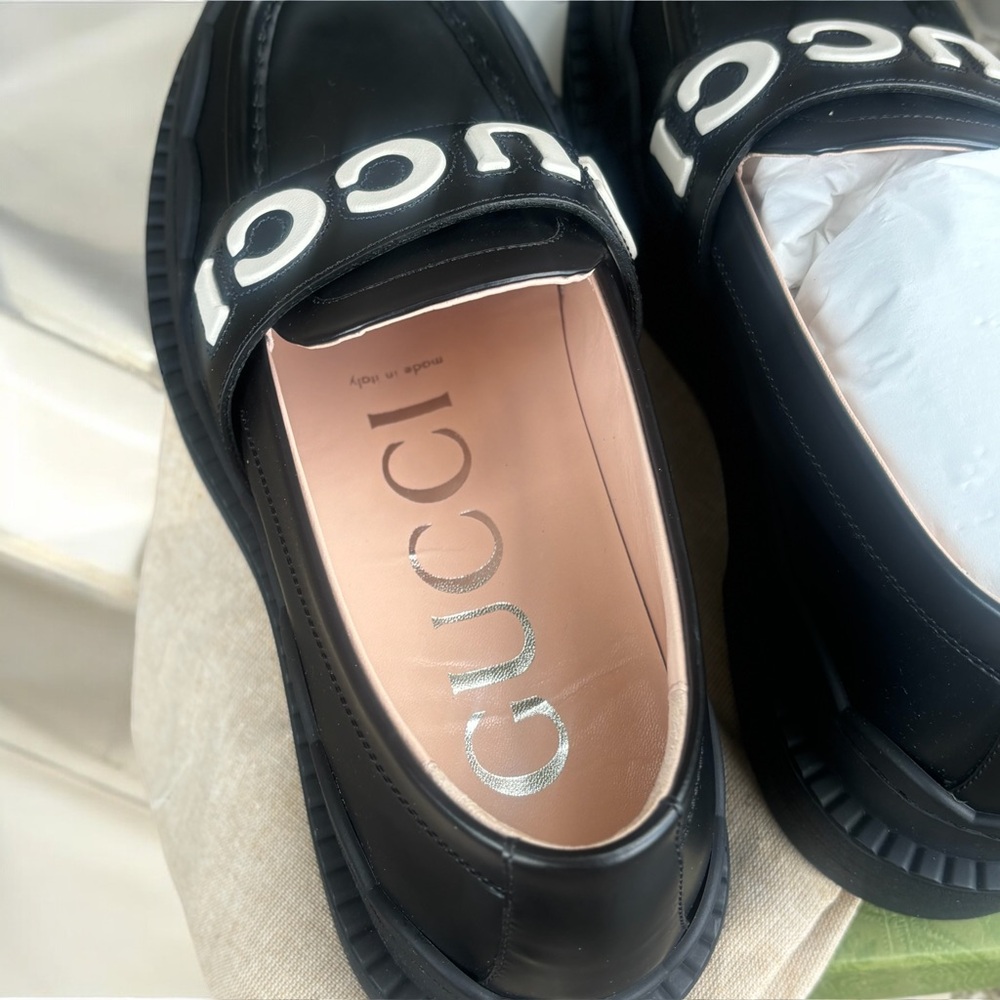 Gucci Logo Platform Leather Loafers Size 39 - Picture 7 of 9